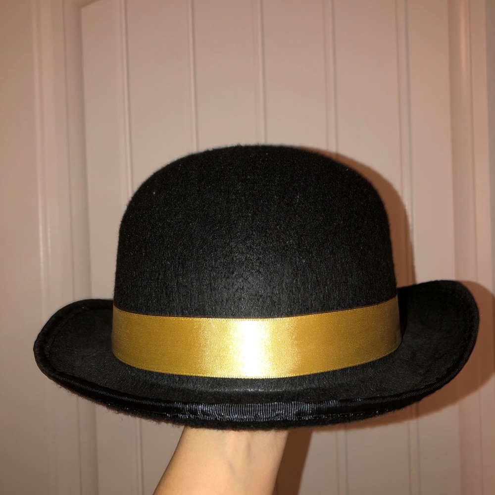 Felt bowler hat with gold ribbon